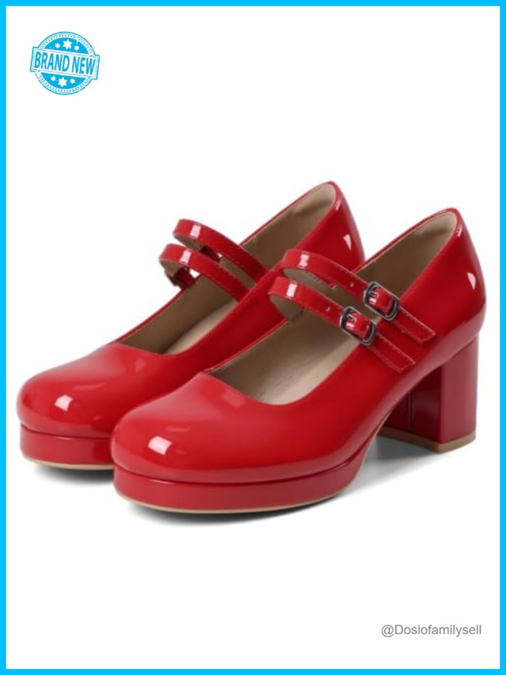 Mary Jane Pumps with Double Strap Chunky Block Heels Closed Toe Dress Shoes